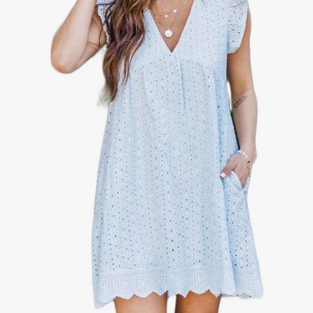 Summer V-Neck Short Skirt Solid Color Dress California Lace Dress Romper.